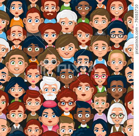 Pwople Faces Seamless Pattern. Cute Cartoon Flat Style Vector 76083710