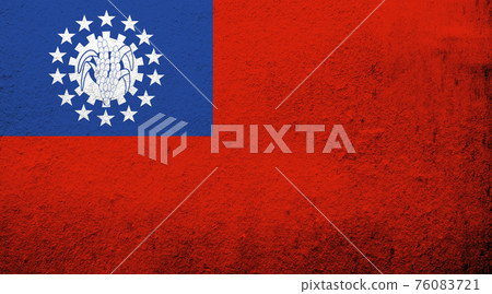 The Republic of the Union of Myanmar (Burma) National flag 1974-2010. Grunge background 76083721