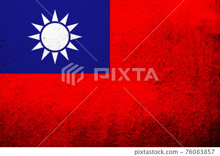 the Republic of China (Taiwan) National flag Blue Sky, White Sun, and a Wholly Red Earth. Grunge background 76083857