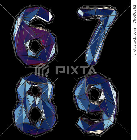 Set of numbers 6, 7, 8, 9 made of blue color glass. 76086362