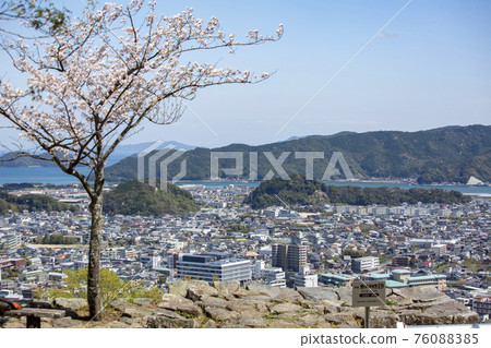 Shiroyama cherry blossoms and Saeki city view 76088385