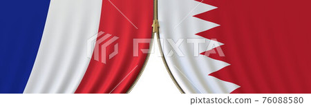 Flags of France and Bahrain and closing or opening zipper between them. Political negotiations or interaction conceptual 3D rendering 76088580