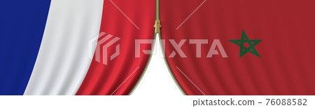 France and Morocco cooperation or conflict, flags and closing or opening zipper between them. Conceptual 3D rendering 76088582