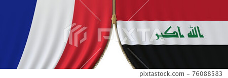 France and Iraq cooperation or conflict, flags and closing or opening zipper between them. Conceptual 3D rendering France and Iraq cooperation or conflict, flags and closing or opening zipper between them. Conceptual 3D rendering 76088583