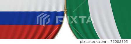 Russia and Nigeria political cooperation or conflict, flags and closing or opening zipper, conceptual 3D rendering Russia and Nigeria political cooperation or conflict, flags and closing or opening zipper, conceptual 3D rendering 76088595