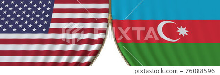 United States and Azerbaijan political cooperation or conflict, flags and closing or opening zipper, conceptual 3D rendering United States and Azerbaijan political cooperation or conflict, flags and closing or opening zipper, conceptual 3D rendering 76088596