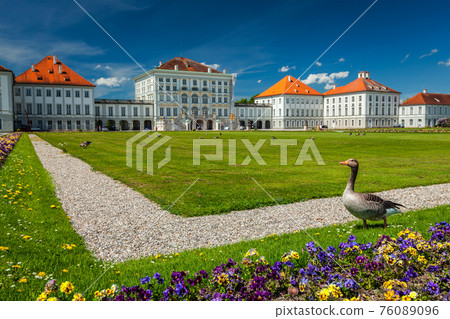 Goose in garden in front of the Nymphenburg Palace. Munich, Bavaria, Germany Goose in garden in front of the Nymphenburg Palace. Munich, Bavaria, Germany 76089096