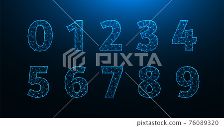 Polygonal vector illustration of numbers from zero to nine. A set of numbers made from lines and dots. Polygonal vector illustration of numbers from zero to nine. A set of numbers made from lines and dots. 76089320