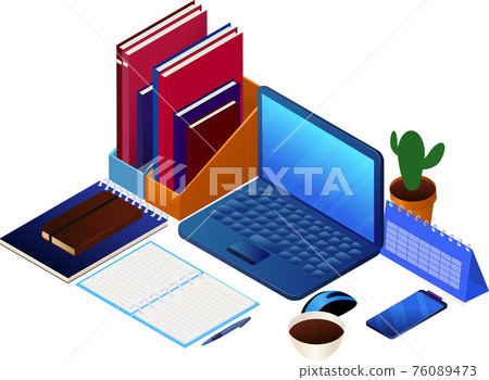 comfortable workplace with laptop isometric style comfortable workplace with laptop isometric style 76089473