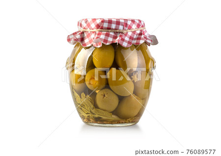 potted olives fruits in glass jar 76089577