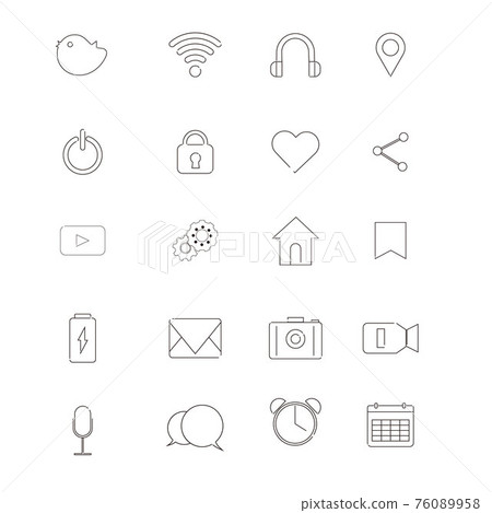 Cute SNS and app icon set line drawing - Stock Illustration ...