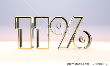 11% 3d glass material surrounded by a golden frame, discount business concept 3d render illustration 76090037