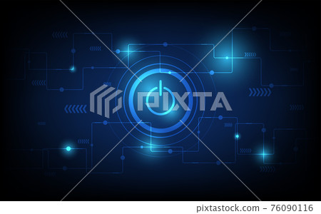 Power button neon glowing lines, Power button concept, Science and technology background 76090116