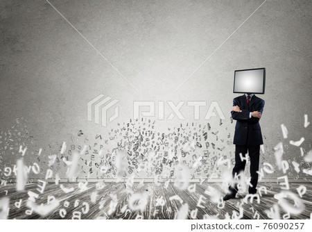 Businessman with TV instead of head. Businessman with TV instead of head. 76090257