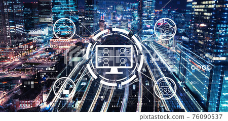 Online meeting theme with a large train station 76090537