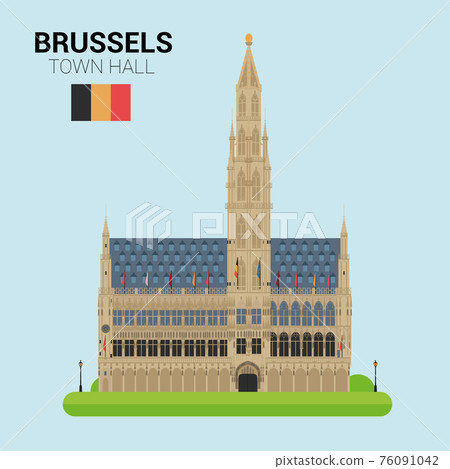 Monuments and landmarks Vector Collection: Brussels Town Hall (Brussels, Belgium). 76091042