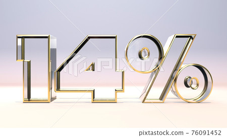14% 3d glass material surrounded by a golden frame, discount business concept 3d render illustration 76091452