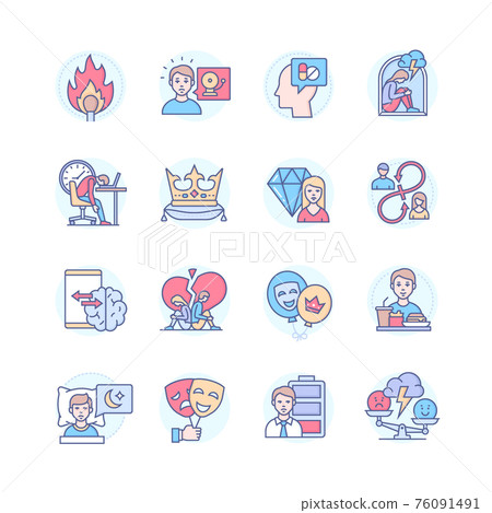 Psychological problems - line design style icons set 76091491