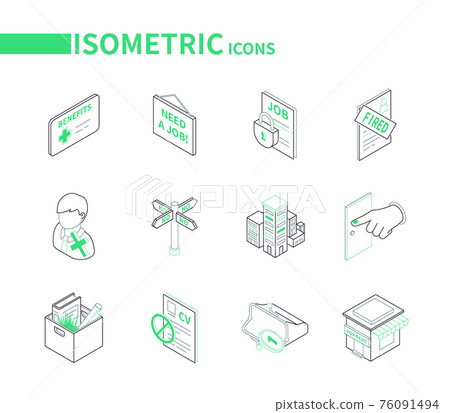 Unemployment and crisis - modern line isometric icons set Unemployment and crisis - modern line isometric icons set 76091494