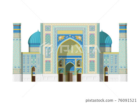 Sher Dor Madrasah, Registan (Samarkand, Uzbekistan). Isolated on white background vector illustration. 76091521