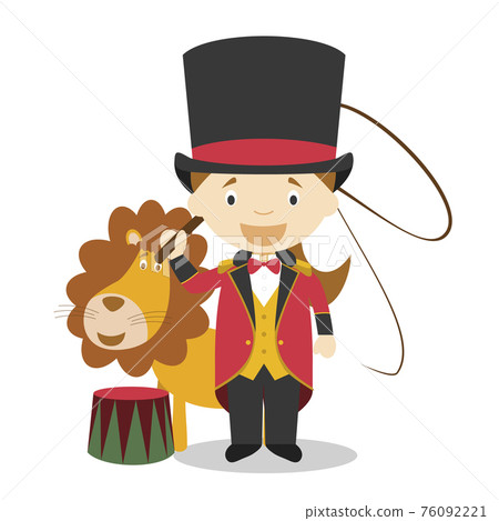 Cute cartoon vector illustration of a lion tamer. Women Professions Series Cute cartoon vector illustration of a lion tamer. Women Professions Series 76092221