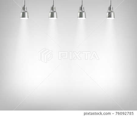 Photorealistic illuminated stage with projectors. Presentation vector layout Photorealistic illuminated stage with projectors. Presentation vector layout 76092785