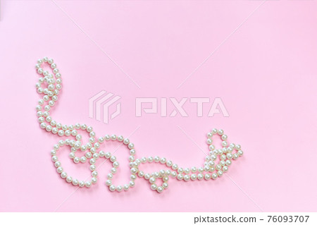 Feminine desktop mockup with pearls on pink background with copy space. Feminine desktop mockup with pearls on pink background with copy space. 76093707