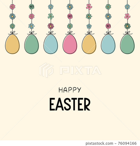 Concept of Easter greeting card with hanging eggs. Vector Concept of Easter greeting card with hanging eggs. Vector 76094166
