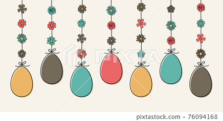 Hanging Easter eggs. Colourful banner. Vector Hanging Easter eggs. Colourful banner. Vector 76094168