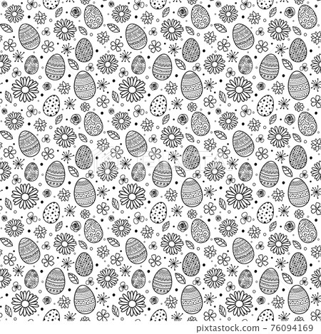 Easter background with eggs and flowers. Wrapping paper concept. Vector Easter background with eggs and flowers. Wrapping paper concept. Vector 76094169