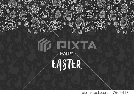 Easter greeting card with hand drawn eggs and flowers. Vector Easter greeting card with hand drawn eggs and flowers. Vector 76094171
