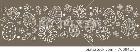 Concept of Easter header with hand drawn eggs and flowers. Vector Concept of Easter header with hand drawn eggs and flowers. Vector 76094173