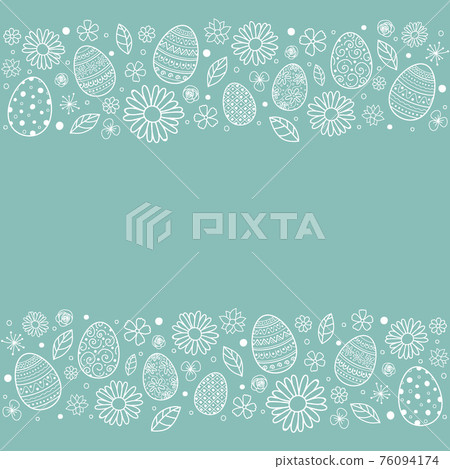 Easter background with cute with decorative eggs and flowers. Vector 76094174