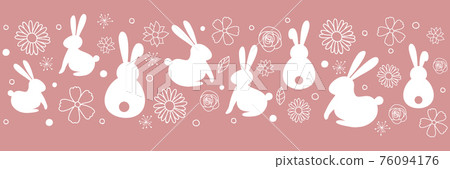 Easter banner with cute with bunnies flowers. Vector 76094176
