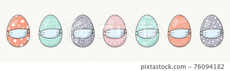 Easter banner with eggs and face masks. Holidays during coronavirus. Vector Easter banner with eggs and face masks. Holidays during coronavirus. Vector 76094182
