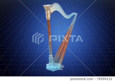 Visualization 3d cad model of harp, lyre, blueprint. 3D rendering Visualization 3d cad model of harp, lyre, blueprint. 3D rendering 76094232