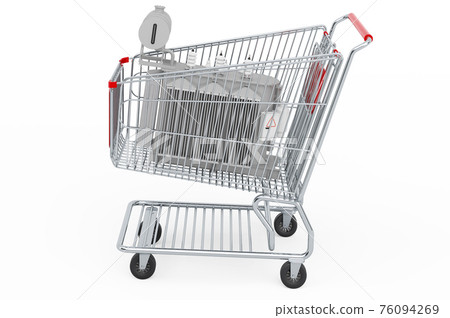 Shopping cart with oil-filled transformer, 3D rendering Shopping cart with oil-filled transformer, 3D rendering 76094269