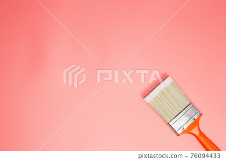 Paintbrush on pastel pink background, creative layout flatlay top view modern design with copy space 76094433