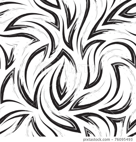 Seamless black and white vector pattern of angles and flowing lines.Testure from paint strokes on a white background. Seamless black and white vector pattern of angles and flowing lines.Testure from paint strokes on a white background. 76095493