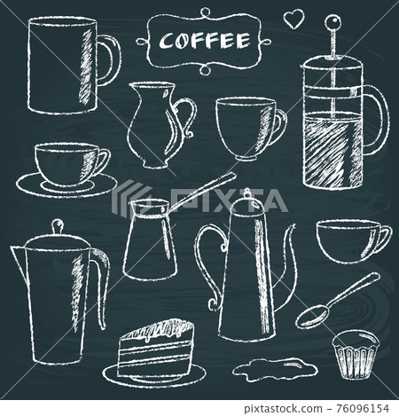 Set of chalkboard coffee items 76096154