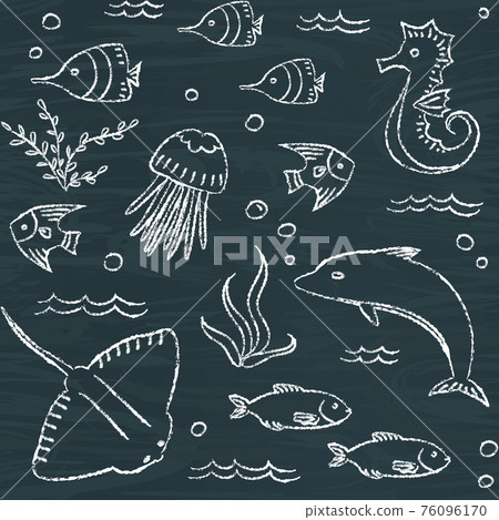 Sealife chalkboard seamless pattern Sealife chalkboard seamless pattern 76096170