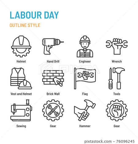 Labour day in outline icon and symbol set 76096245