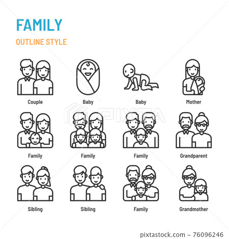 Family in outline icon and symbol set 76096246