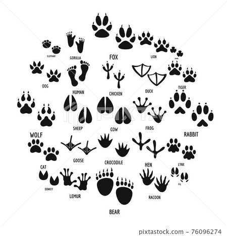 Animal footprint icons set, simple style 76096274