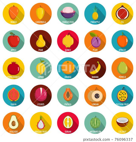 Fruits icons set, flat style 76096337