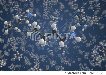 Butylamine molecule. Ball-and-stick molecular model. Chemistry related 3d rendering 76097133