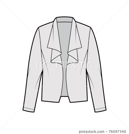 Roomy jacket technical fashion illustration with oversized, long sleeves, wrap collar opening. Flat coat template 76097348