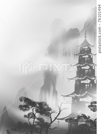 Chinese ink and water landscape painting banner background Chinese ink and water landscape painting banner background 76101494