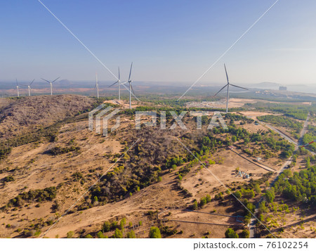 Wind turbine from aerial view - Sustainable development, environment friendly, renewable energy concept 76102254