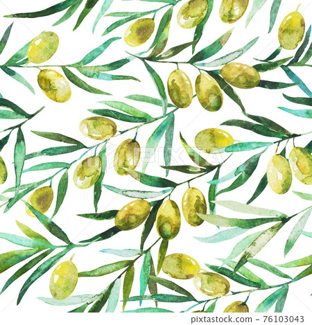Seamless pattern with olive branches and... - Stock Illustration ...